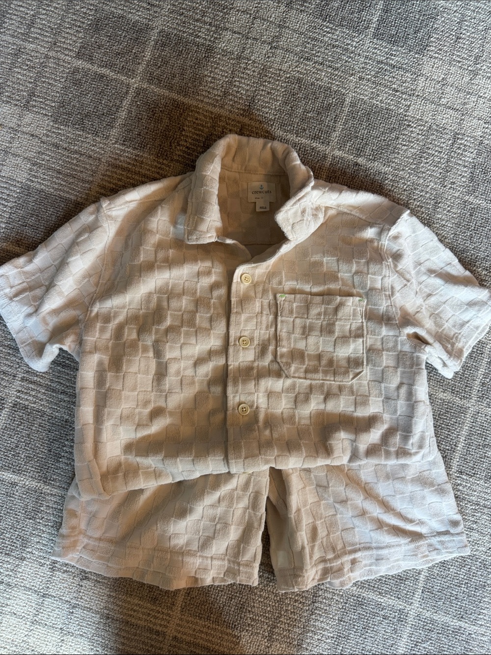 Crewcuts Cream Short-Sleeve Textured Button-Down Shirt and short set